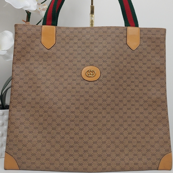 SOLD Gucci Web Tan Monogram Canvas Sherry Line GG Tote Bag - Picture 4 of 12